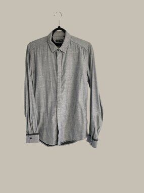 Antony Morato Men’s Textured Grey Stripe Cotton Long Sleeve Shirt - Small